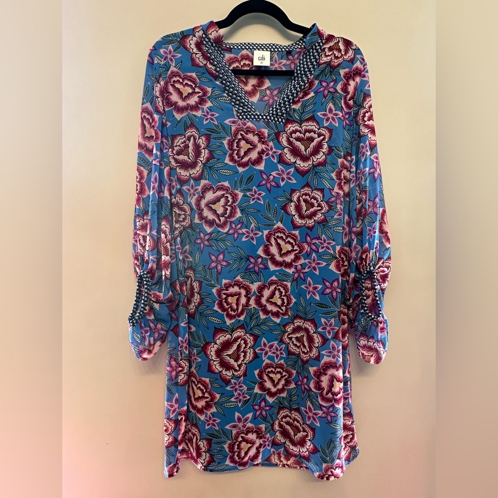 CAbi Blue&Pink Floral Graphic Tunic/Dress 3/4 Sleeve-XS